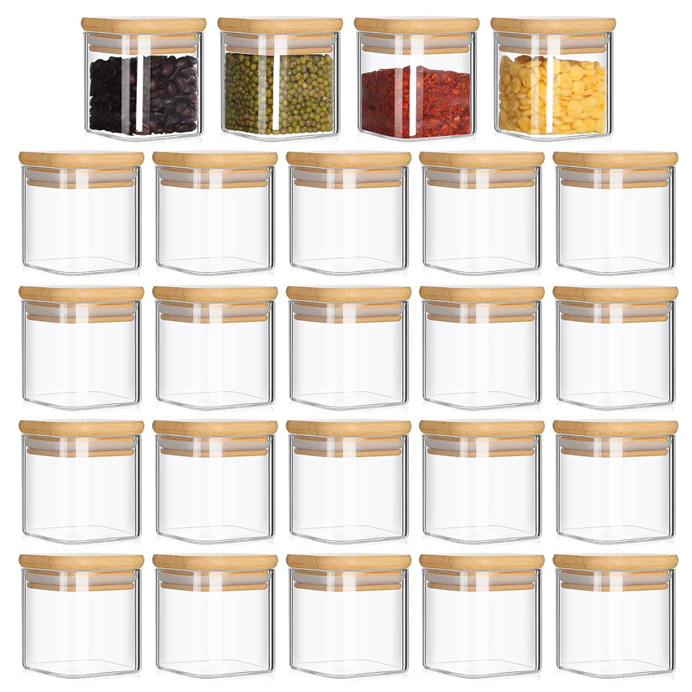 Food Storage Set Glass - 미니멀리스트 향신료 라벨이 있는 유리 항아리
