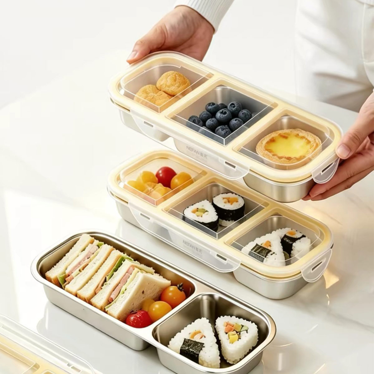 Food Storage With Compartments - 스테인리스 스틸 뚜껑 있는 식품 보관