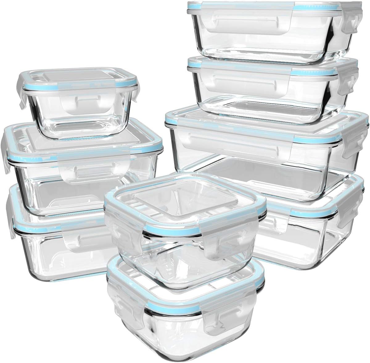 Food Storage Set Glass - 뚜껑이 있는 18개의 유리 식품 보관