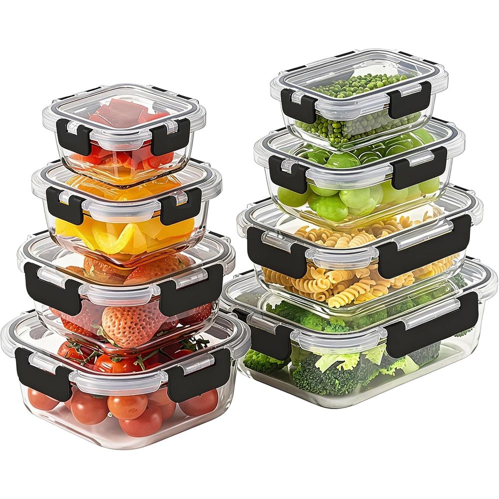 Food Storage Set Glass - 8피스 붕규산 유리 식품 보관 용기