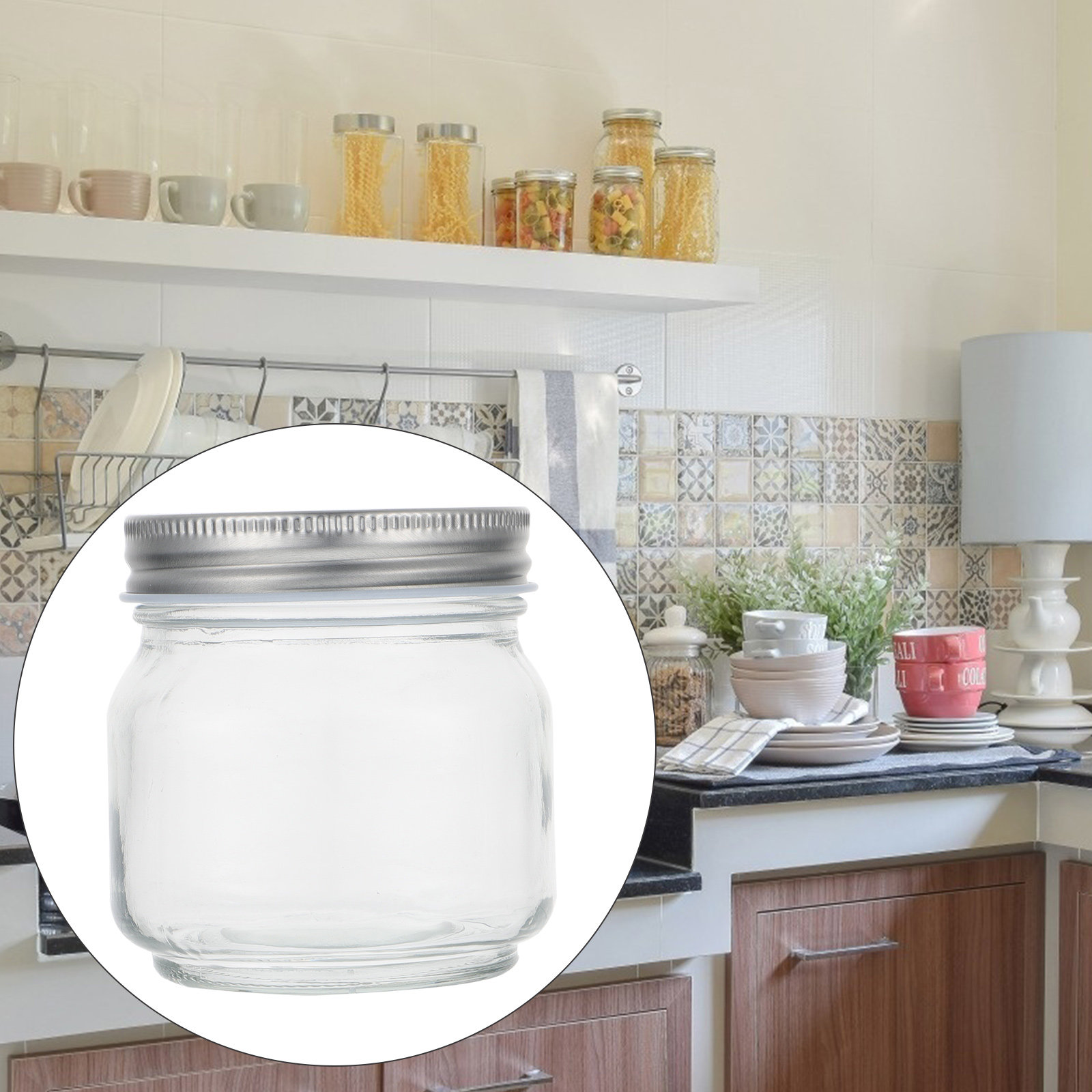 Food Storage Set Glass - 6개 세트의 메이슨 유리병: 두꺼운 투명