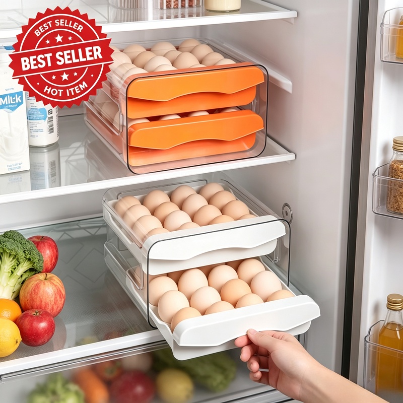 Egg Storage Holder - 2단 서랍형 냉장고용 계란 보관함, 대용량