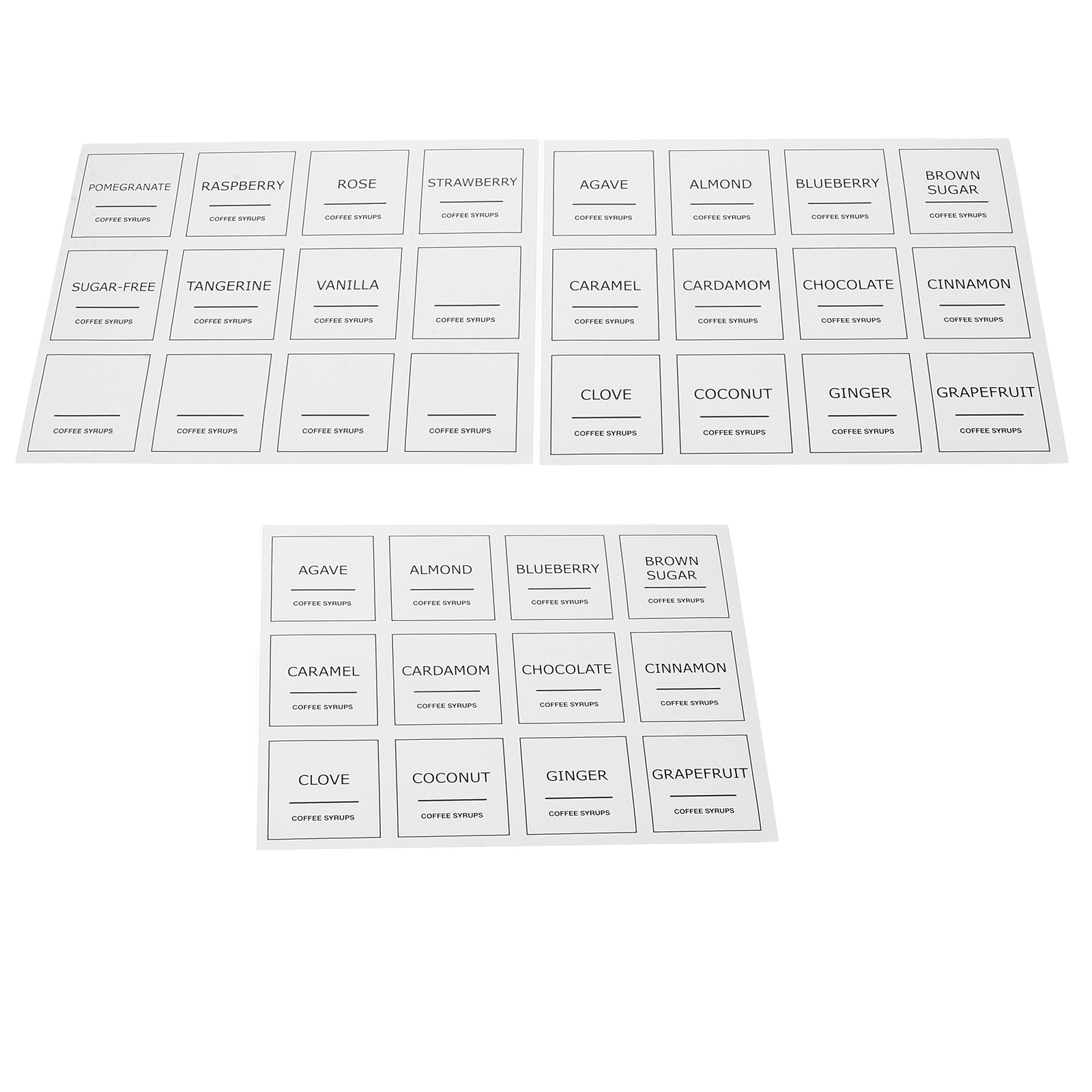 Food Storage Jar Labels - 3장 커피 시럽 라벨 방수 PVC