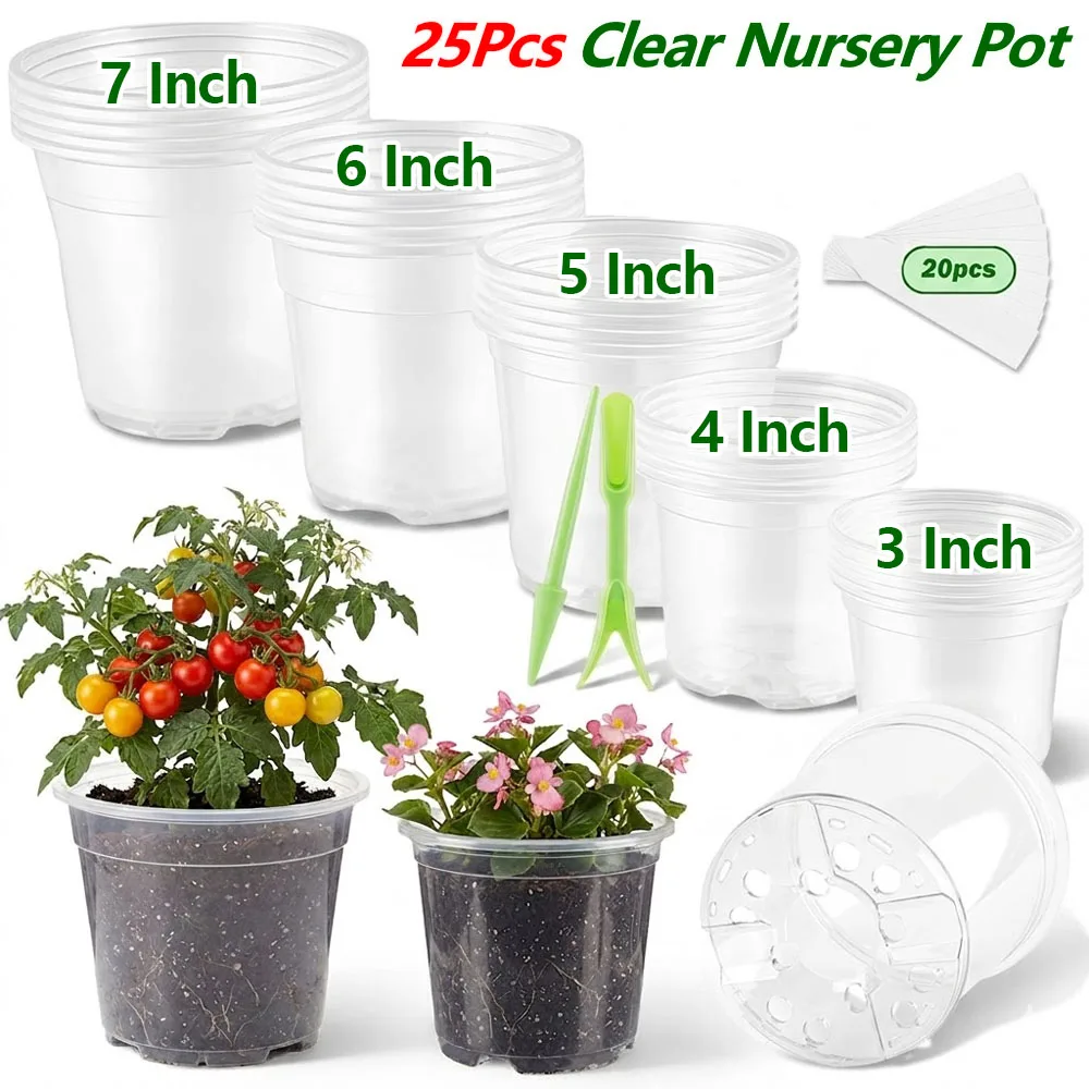 Food Storage Plants - 25개 3/4/5/6/7인치 투명 육묘용 플라스틱 화분,