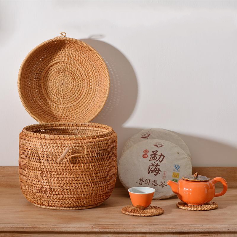 뚜껑이있는 손으로 짠 등나무 차 보관 상자 Puer 티 - Food Storage Organization 리뷰 및 가격