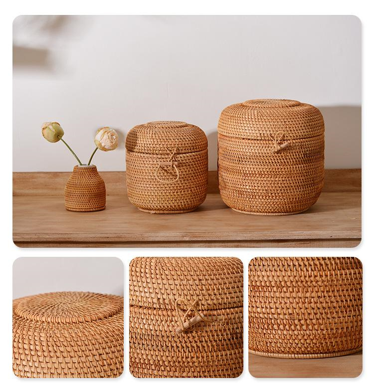 뚜껑이있는 손으로 짠 등나무 차 보관 상자 Puer 티 - Food Storage Organization 리뷰 및 가격
