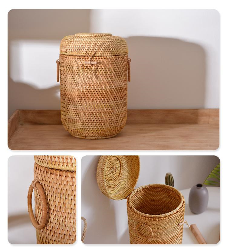 뚜껑이있는 손으로 짠 등나무 차 보관 상자 Puer 티 - Food Storage Organization 리뷰 및 가격