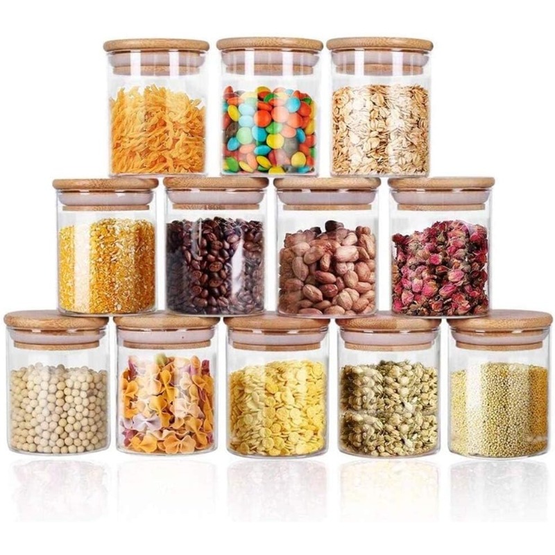 대나무 밀폐 뚜껑과 라벨이 있는 유리병 12개 세트,  - Food Storage Set Glass 리뷰 및 가격