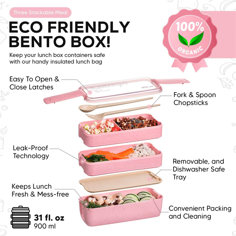 3-In-1 구획 밀짚 도시락 상자 재사용 가능한 식기 - Food Storage With Compartments 리뷰 및 가격