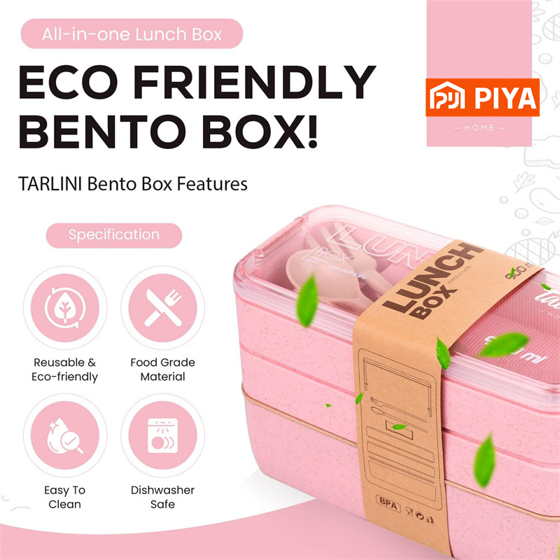 3-In-1 구획 밀짚 도시락 상자 재사용 가능한 식기 - Food Storage With Compartments 리뷰 및 가격