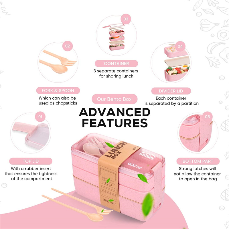 3-In-1 구획 밀짚 도시락 상자 재사용 가능한 식기 - Food Storage With Compartments 리뷰 및 가격