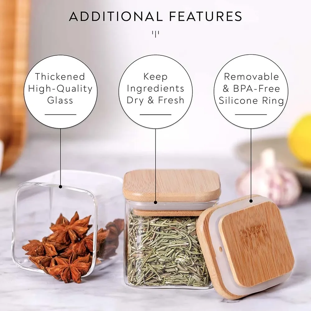 대나무 뚜껑/스티커 라벨이 부착된 5온스 사각형 향신료 - Food Storage Jar Labels 리뷰 및 가격