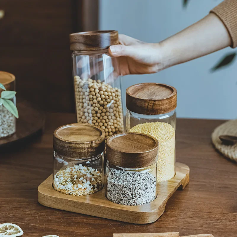 목재 뚜껑 오거나이저 유리 밀폐 용기, 주방 보관 병, - Food Storage Set Glass 리뷰 및 가격